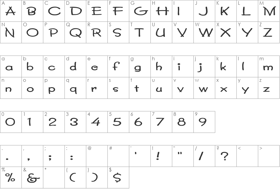 Lumparsky Ex font character map preview