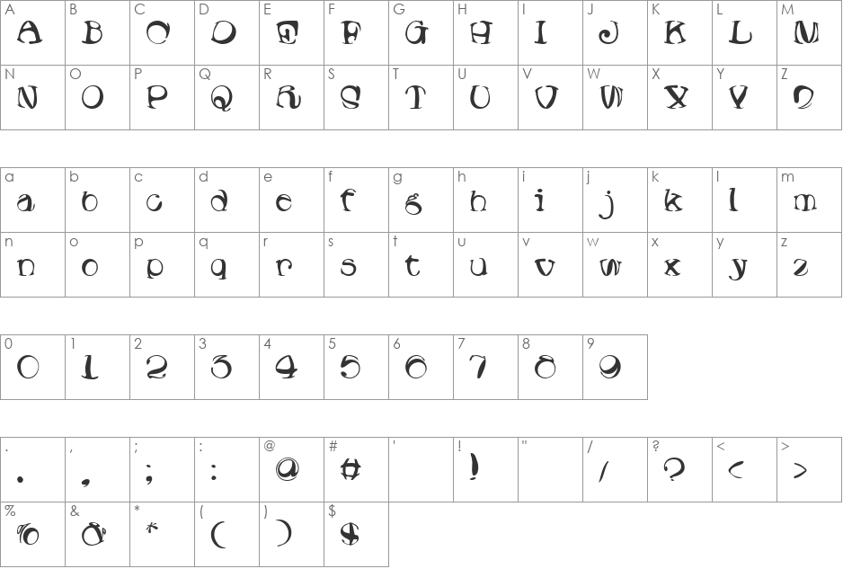 Lumpin font character map preview