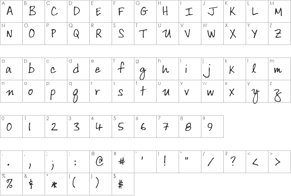 Lumpy font character map preview