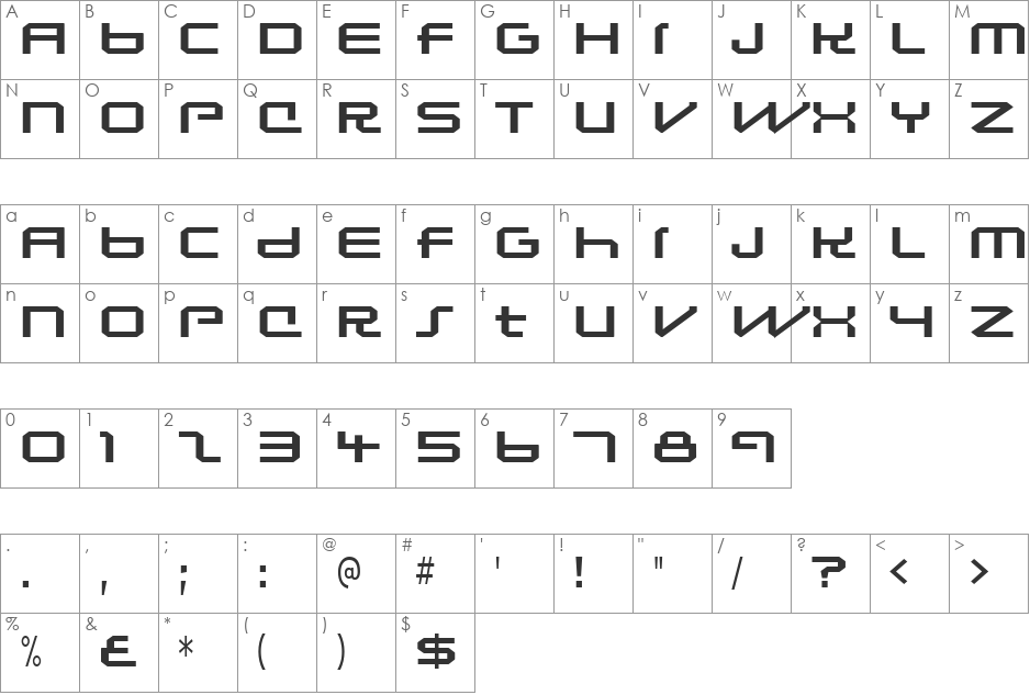 Lunasol font character map preview