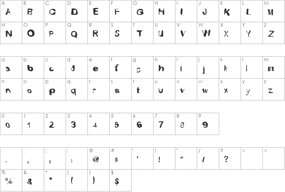 Lungs font character map preview