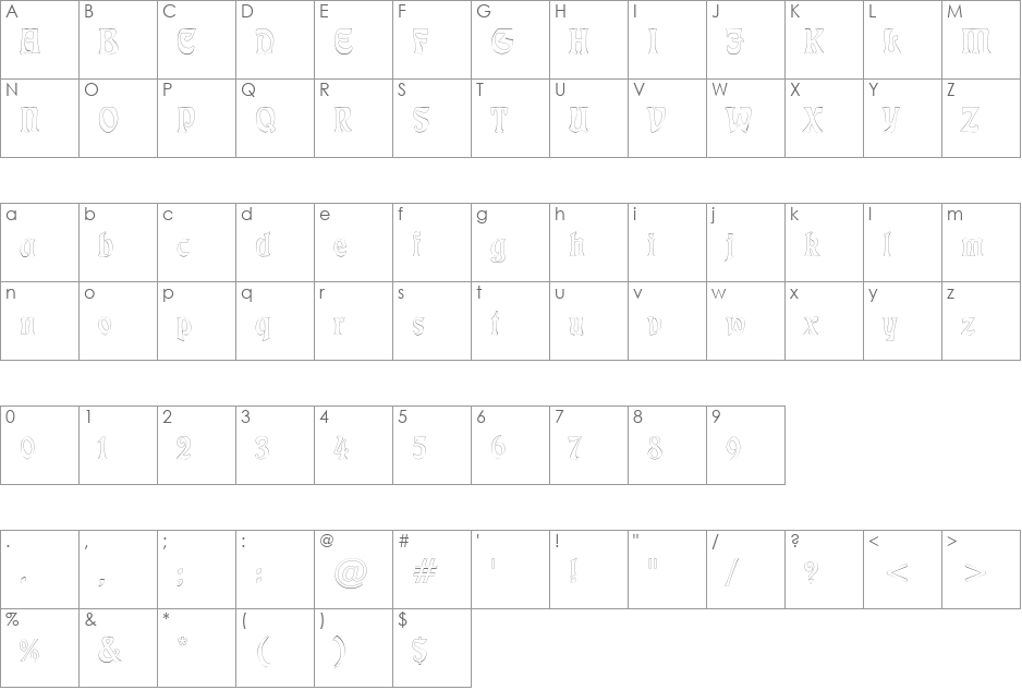 LushlifeOutline font character map preview