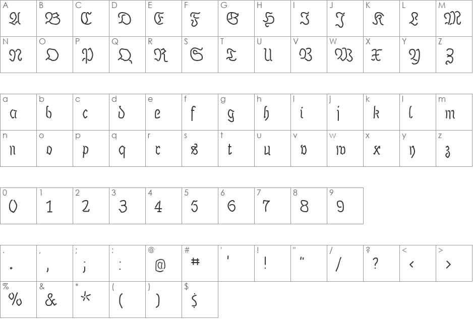 LutherMousedrawn font character map preview