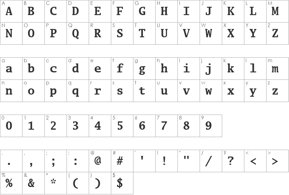 Luxi Mono font character map preview