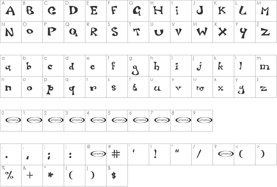 Luxo font character map preview