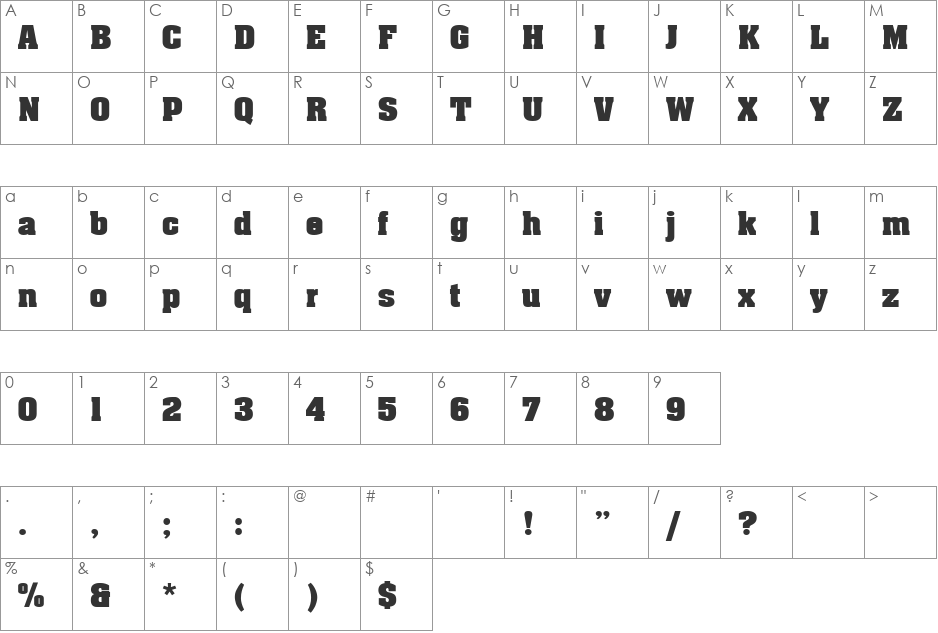 Luxor font character map preview