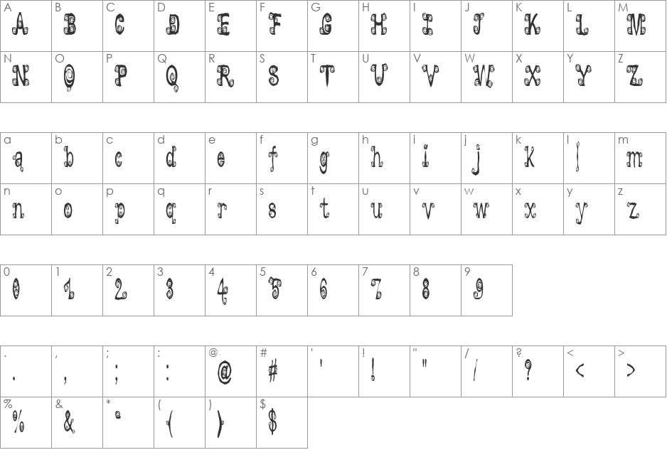 Lyarith font character map preview