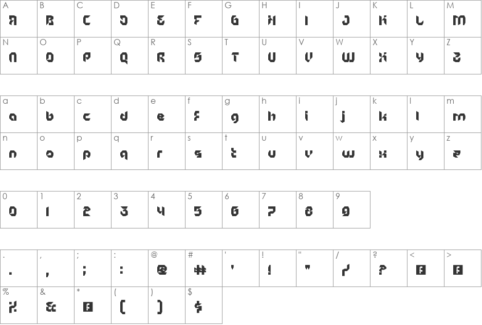 Lycra font character map preview