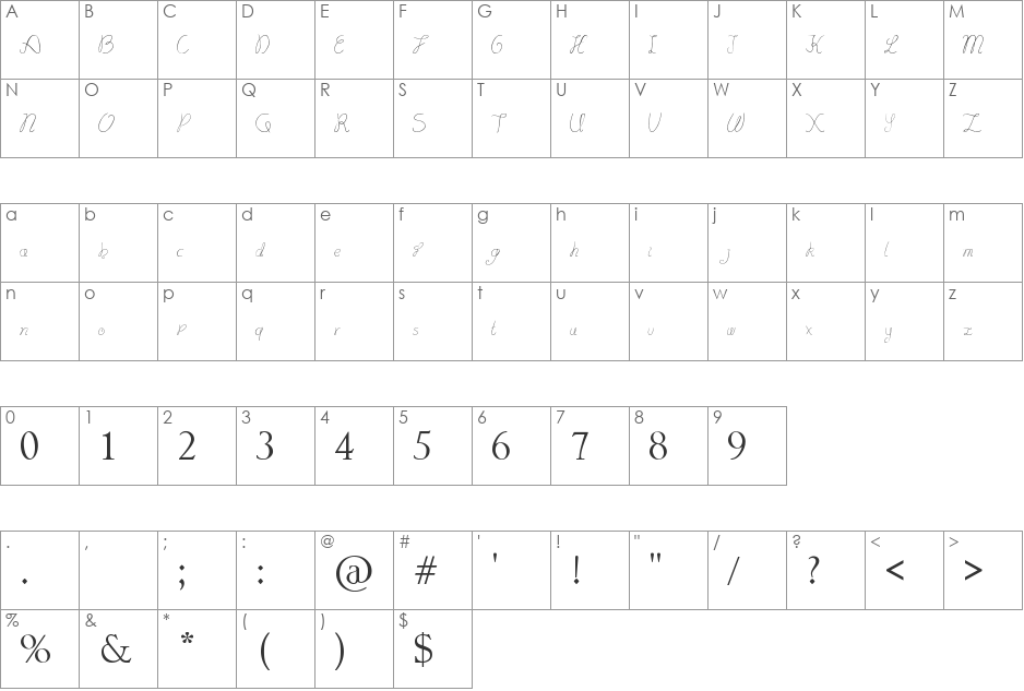 lydeke Handwrithing font character map preview