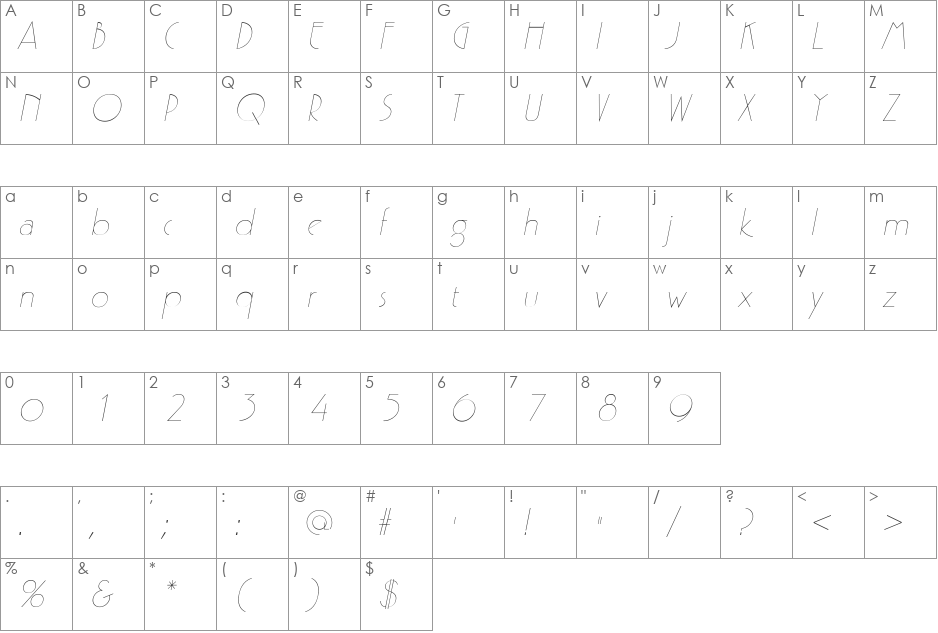 LydiaBecker font character map preview