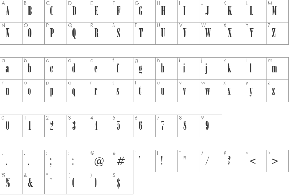 Lydiane font character map preview