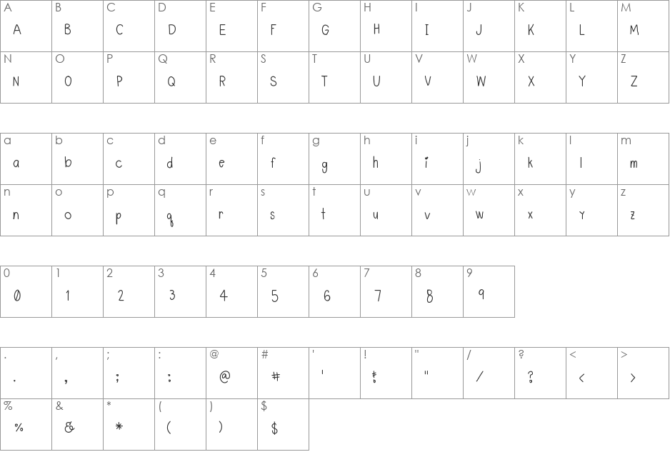 LyeMueLookKreung font character map preview