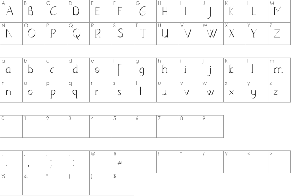 Lynzer font character map preview