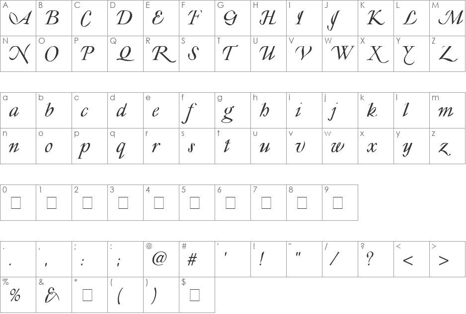 Lyonesse font character map preview