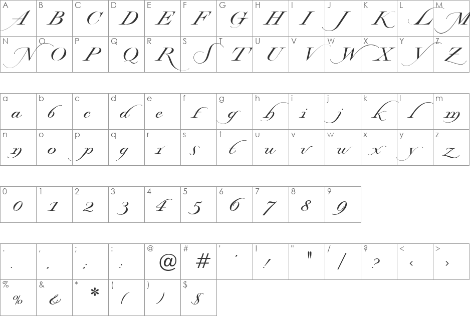 Lysandria font character map preview