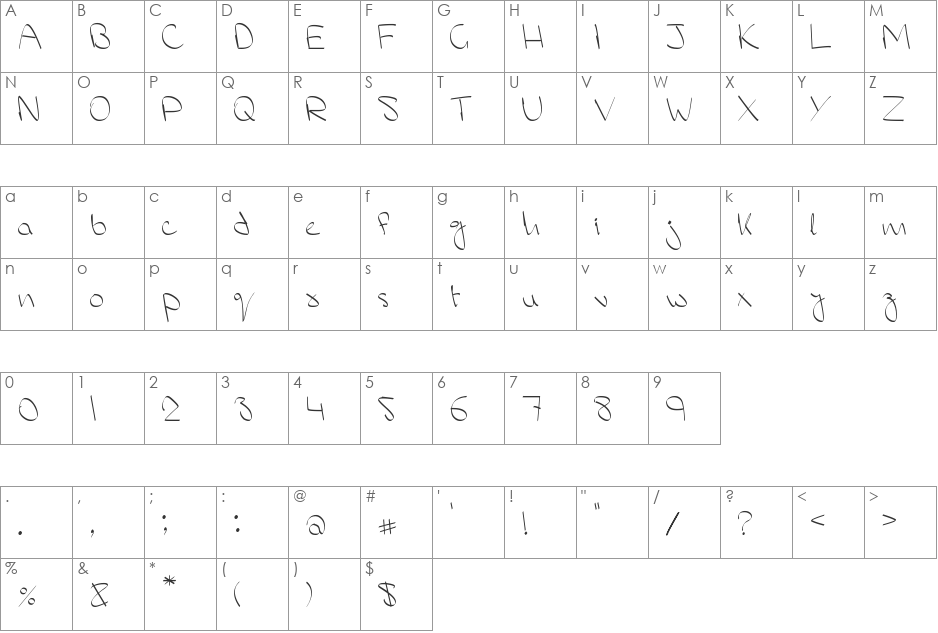 M's Hand font character map preview