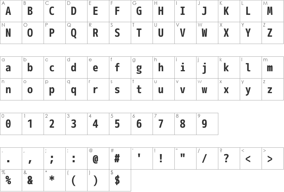 M  2m bold font character map preview