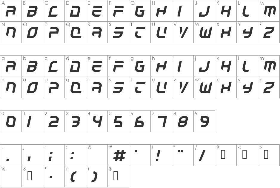 Autobahn font character map preview