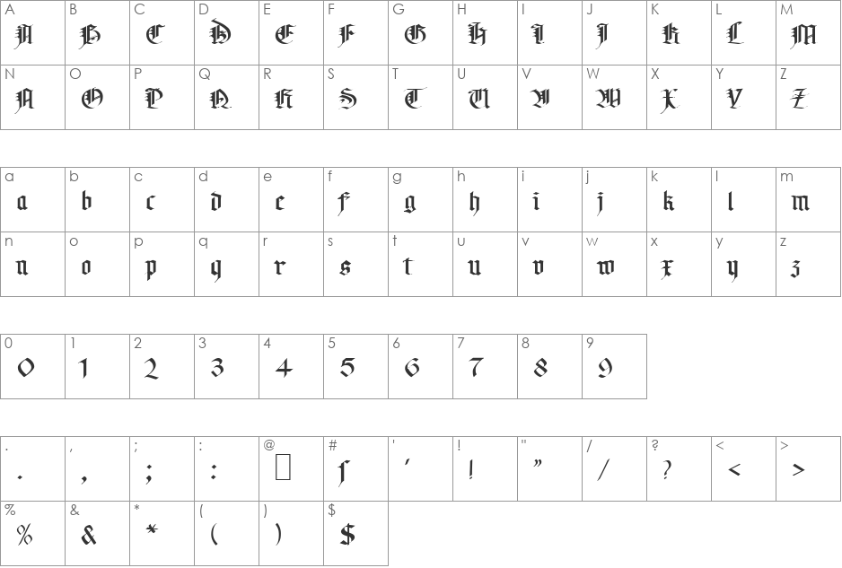 MA Gotic font character map preview