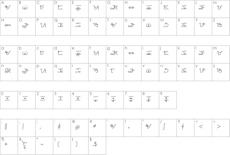 Maalong Tagalog 1 Linear font character map preview