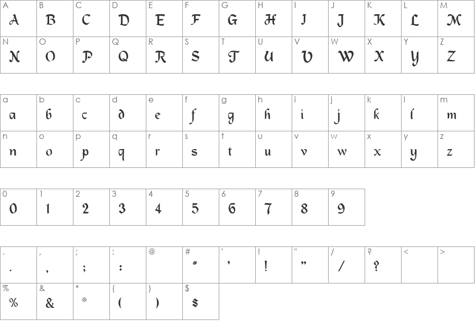 Mac Humaine font character map preview