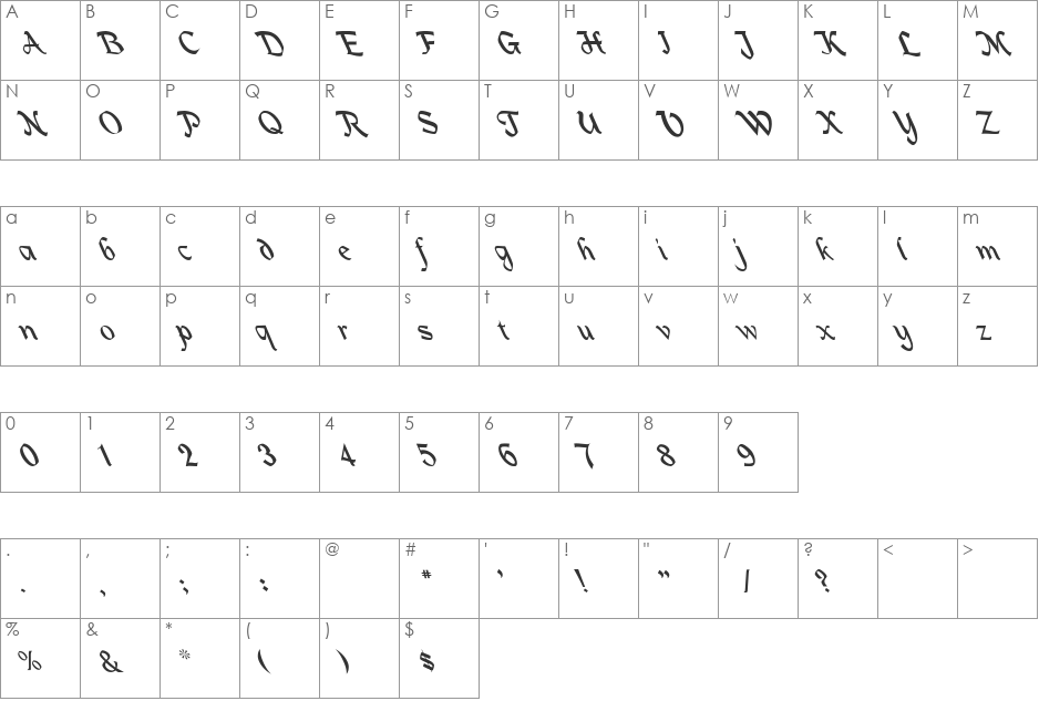 Mac Humaine-Light Lefti font character map preview