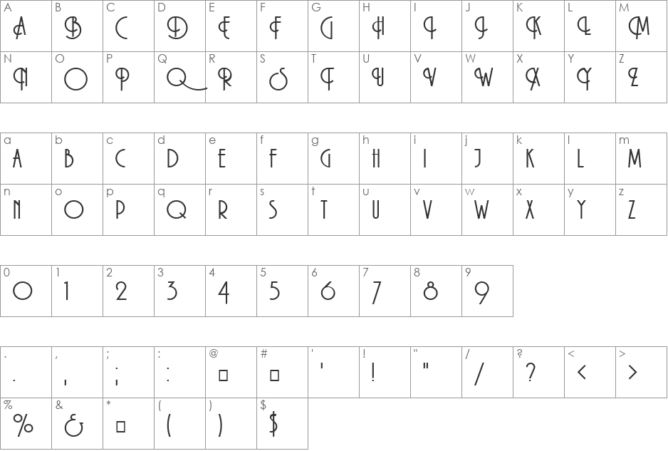 Macarena font character map preview