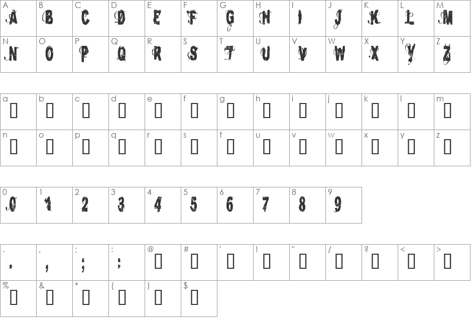 AutoDestruction font character map preview