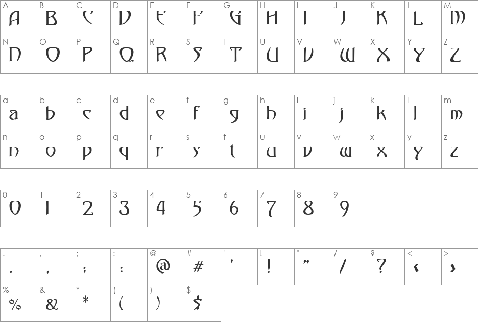 Machiavelli font character map preview