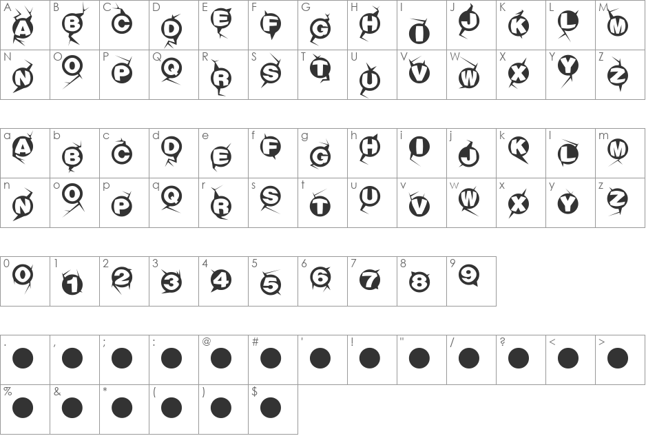 Machine-gun font character map preview