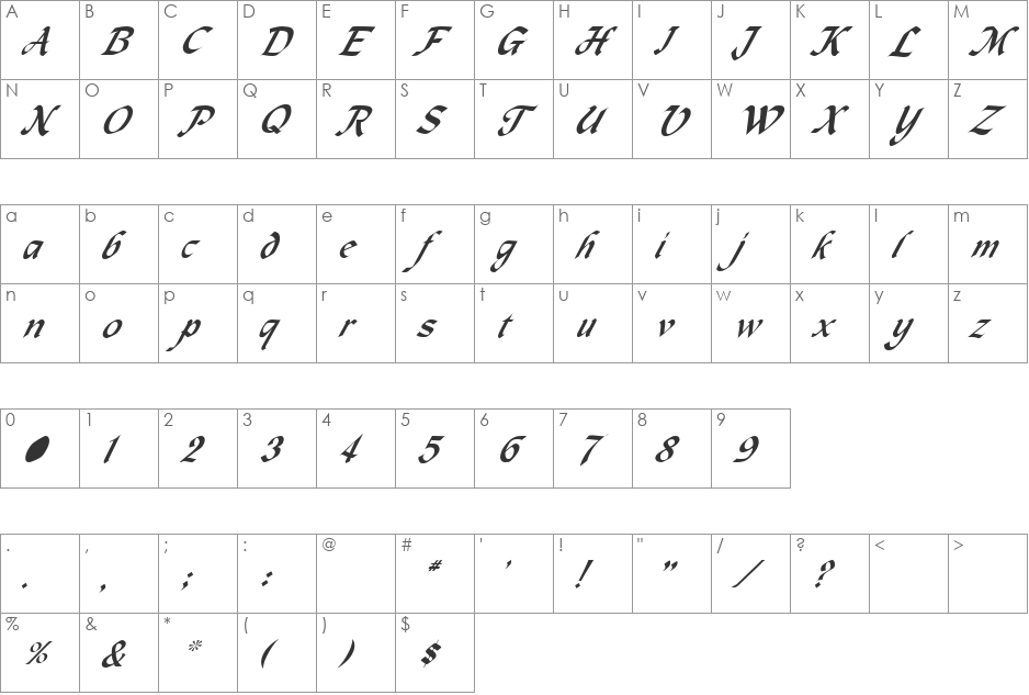 MacHumaine font character map preview