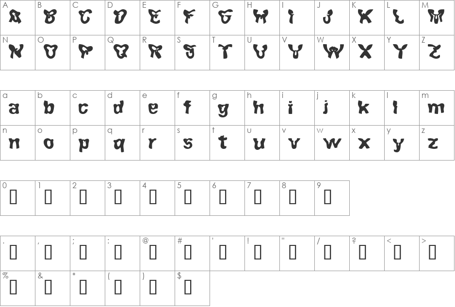 Achten font character map preview
