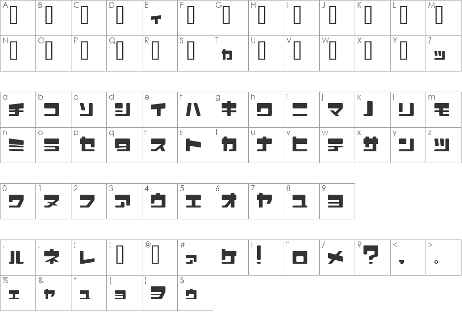 MacrossJ font character map preview