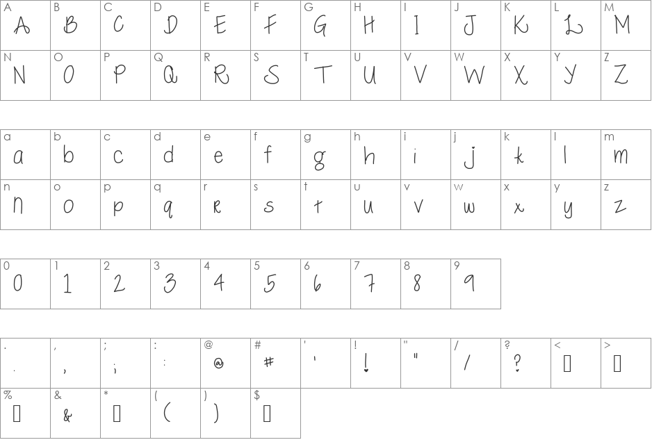 Macy roo font character map preview