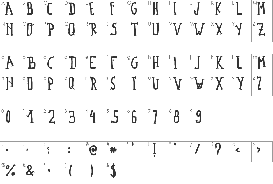 Madalen Letter font character map preview