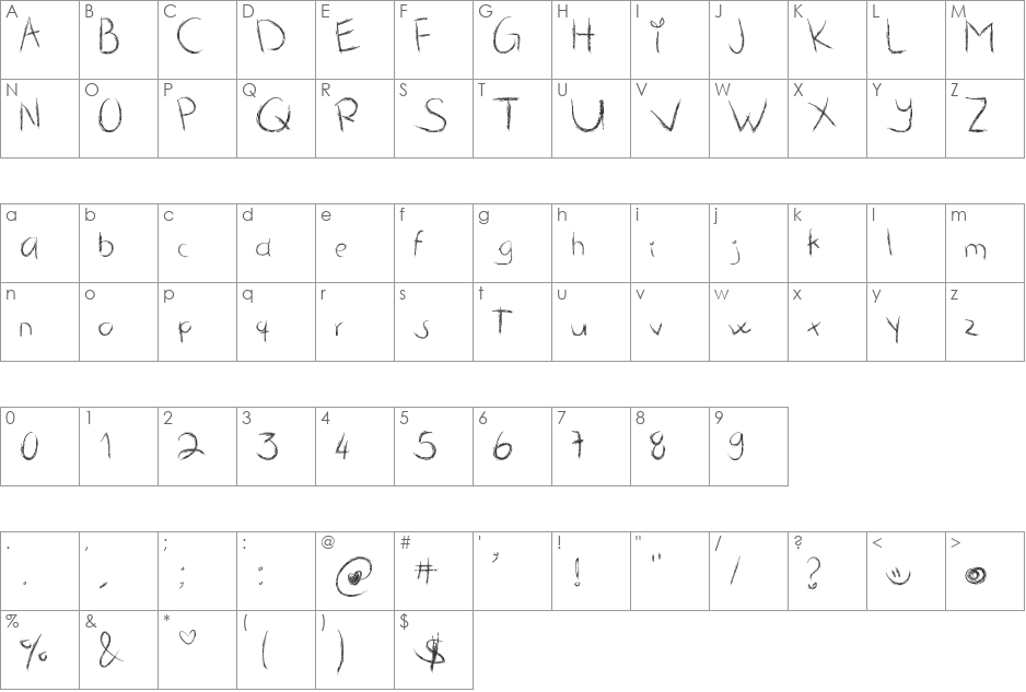 Maddie's Handwriting font character map preview
