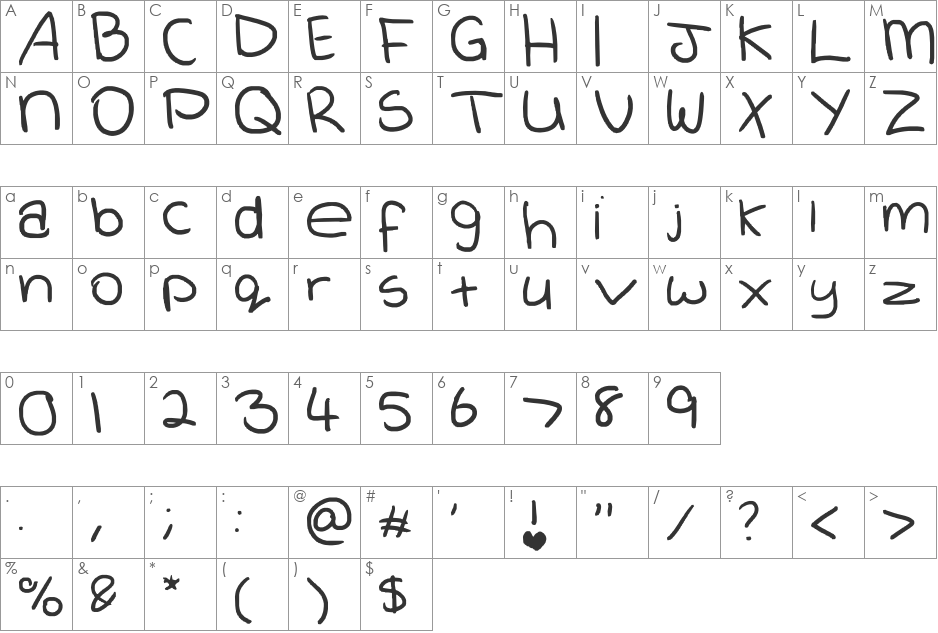 Made by me! font character map preview