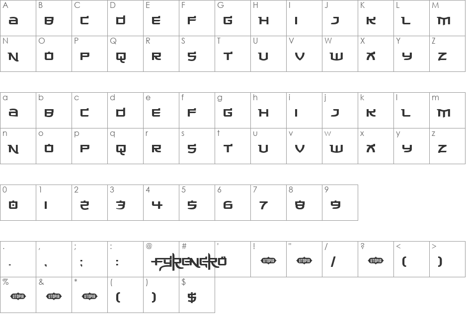 Made in China font character map preview