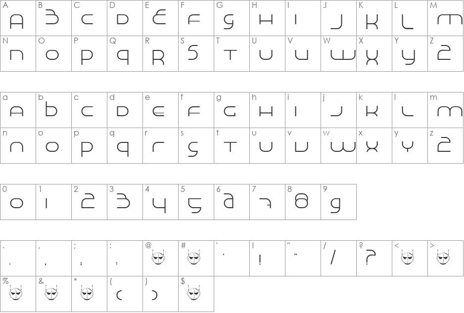 Made in Space font character map preview
