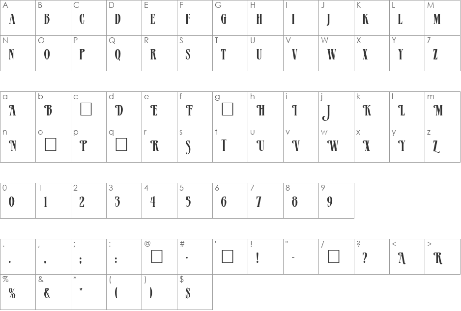 MADELAINE font character map preview