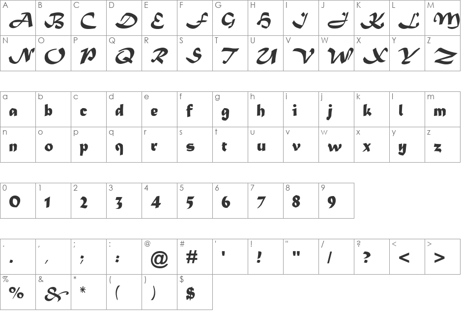 Madera font character map preview