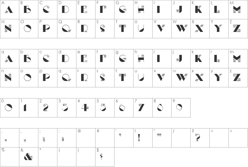 Madh Ears font character map preview