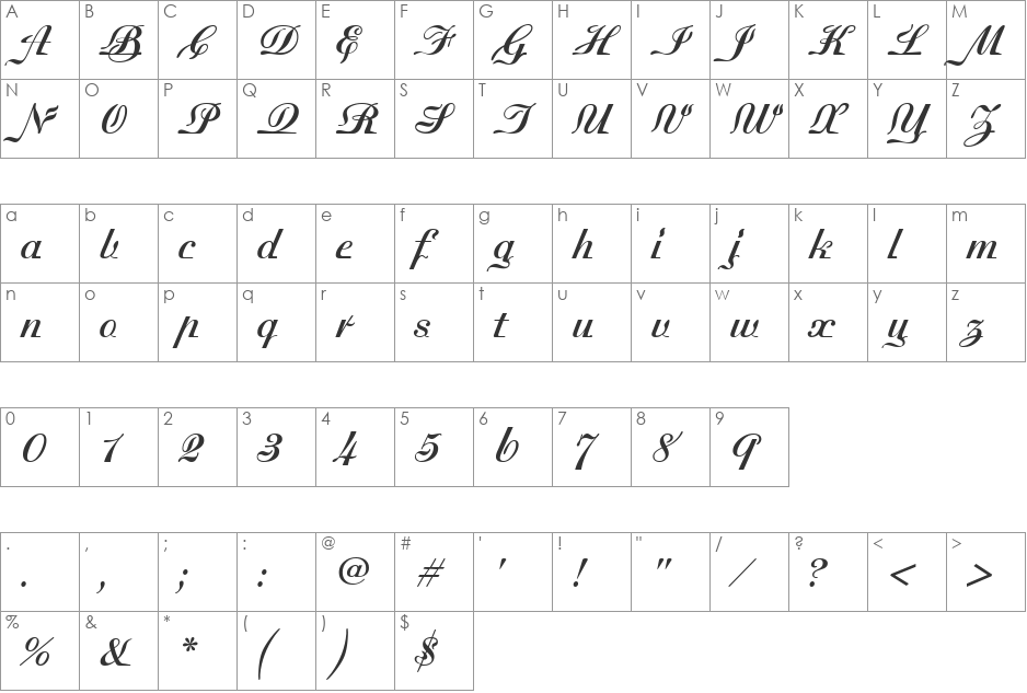 Madisonian font character map preview