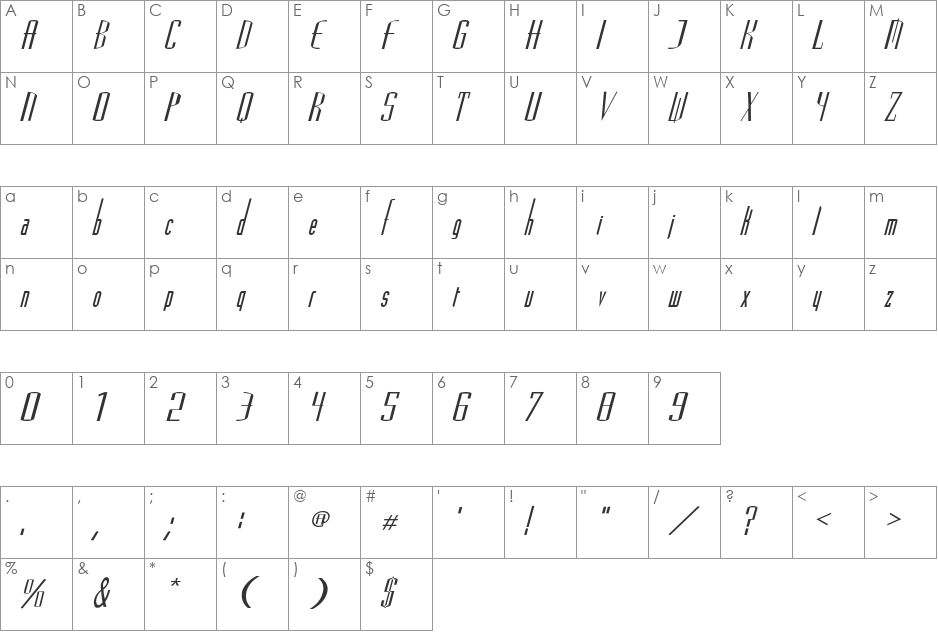 Madrid2ExpItal font character map preview