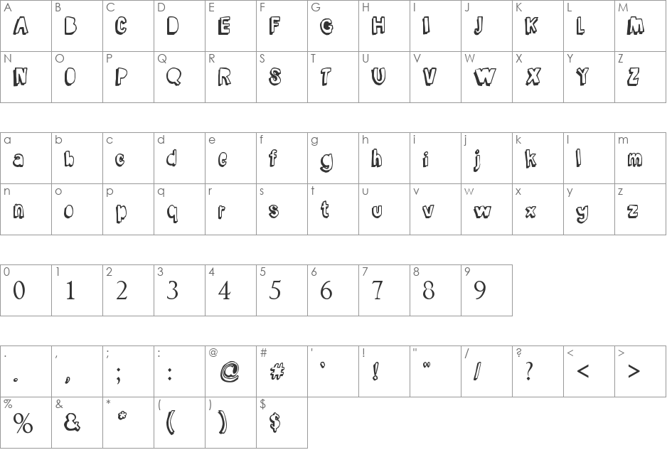 Madsch font character map preview