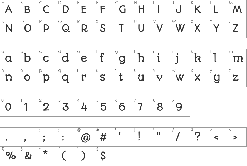 Autour One font character map preview