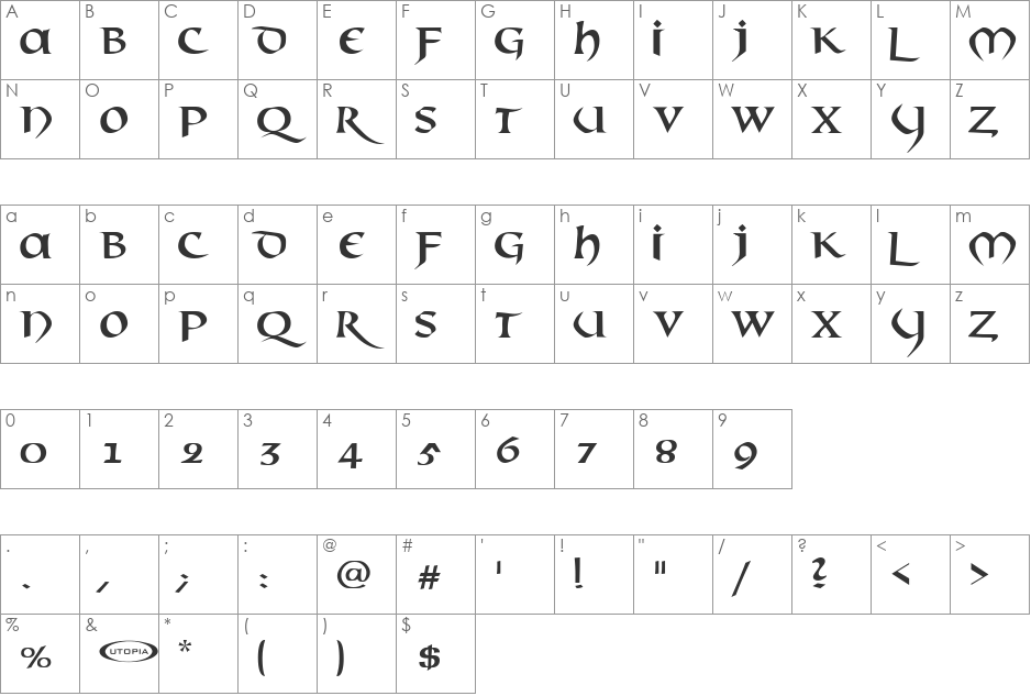 Mael font character map preview