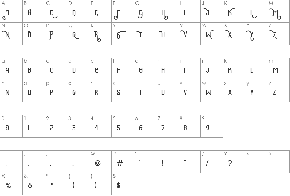 Maeninaja font character map preview