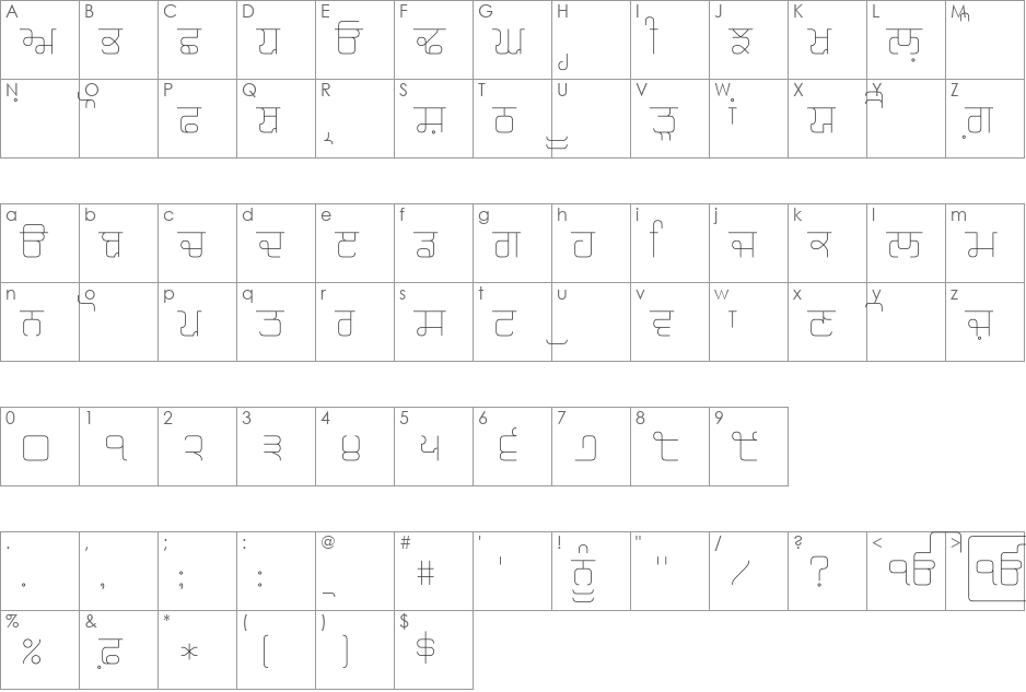 Magaz Thin font character map preview