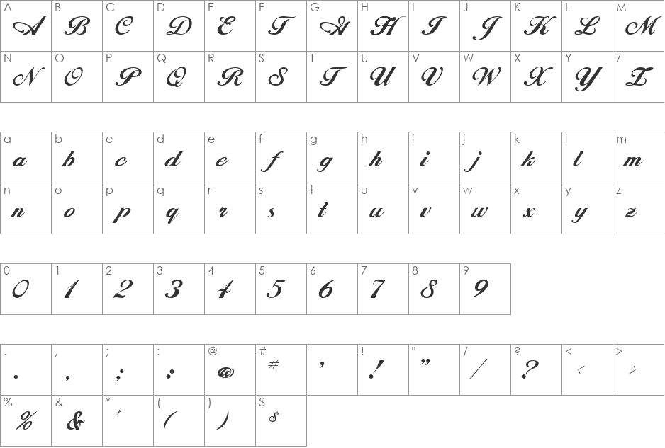 MagellanScriptSSK font character map preview